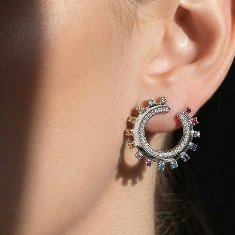 Multi Gemstone Rainbow
Statement Earrings in 925 Sterling Silver New